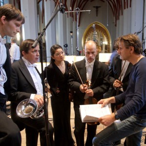 Recording Bach's Brandenburg Concerto No. 1 with members of the Gewandhaus Orchestra at the Thomaskirche in Leipzig.