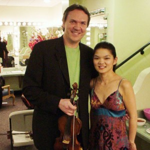Backstage with Mark O'Connor after a performance during the American String Celebration tour.